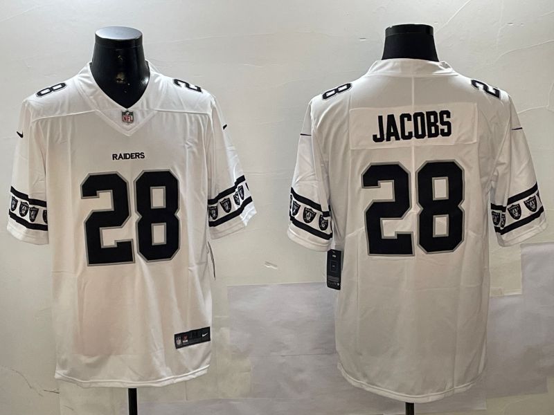 Men Oakland Raiders #28 Jacobs White Armband 2024 Nike Limited NFL Jersey style 4